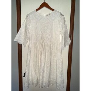 NWT Le Ragazze Off White Eyelet Cotton Dress AY1332 Made in Italy Size Med